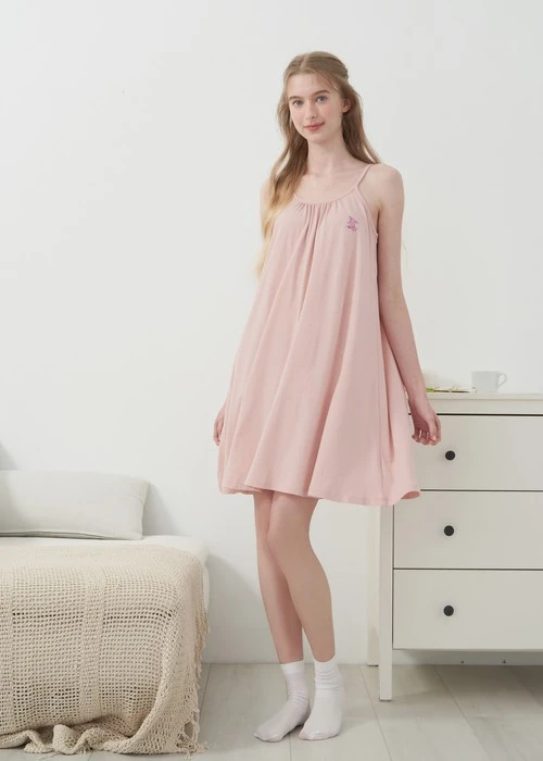 連身_愛麗絲系列．吸濕排汗蝴蝶結肩帶睡衣(夢幻藍-刺繡小牡蠣)