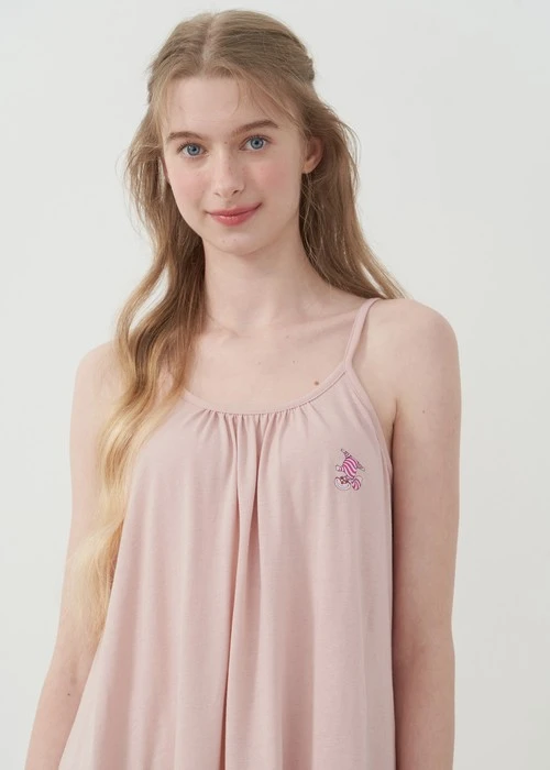 連身_愛麗絲系列．吸濕排汗蝴蝶結肩帶睡衣(夢幻藍-刺繡小牡蠣)