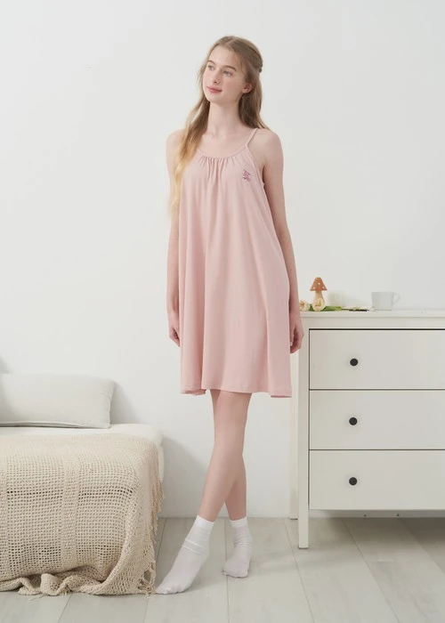 連身_愛麗絲系列．吸濕排汗蝴蝶結肩帶睡衣(夢幻藍-刺繡小牡蠣)