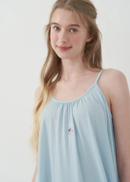 連身_愛麗絲系列．吸濕排汗蝴蝶結肩帶睡衣(夢幻藍-刺繡小牡蠣)