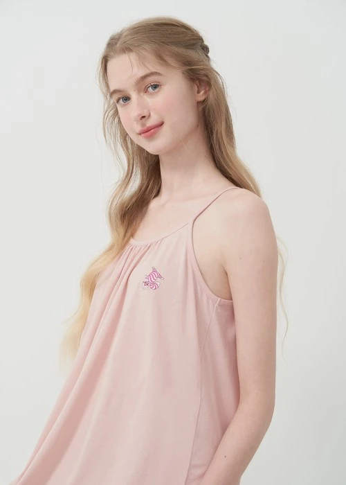 連身_愛麗絲系列．吸濕排汗蝴蝶結肩帶睡衣(夢幻藍-刺繡小牡蠣)