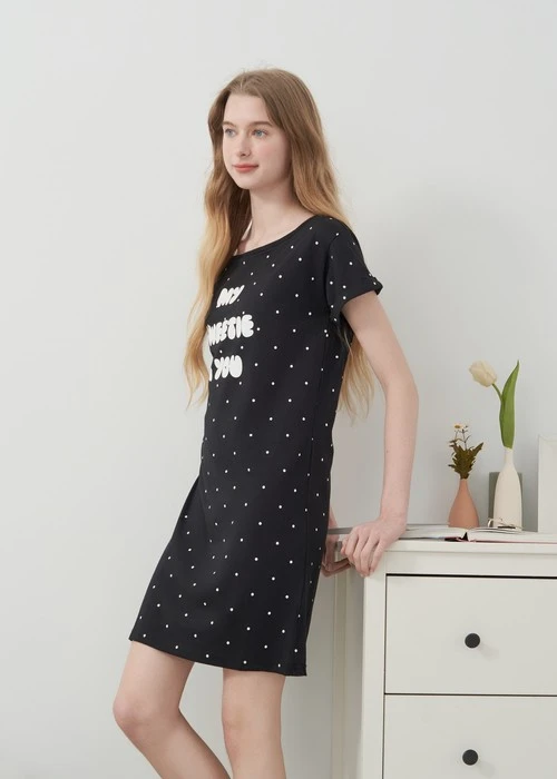 連身_Lazy Day．莫代爾棉微平口肩居家反摺短袖睡衣(暮雲藍-肚子餓)