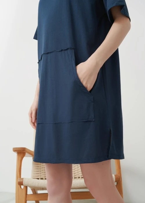 連身_Soft Clouds．圓領不收邊短袖睡衣(星系藍-刺繡雲朵)