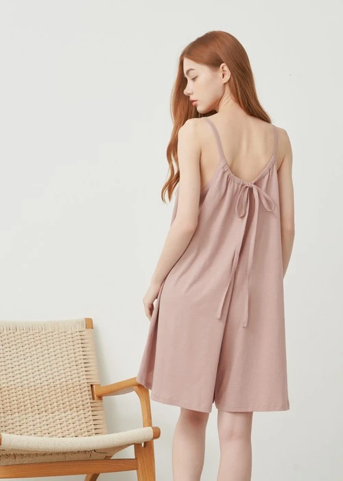 連身_Soft Clouds．純棉後綁帶寬鬆肩帶連身褲(隱夜藍)