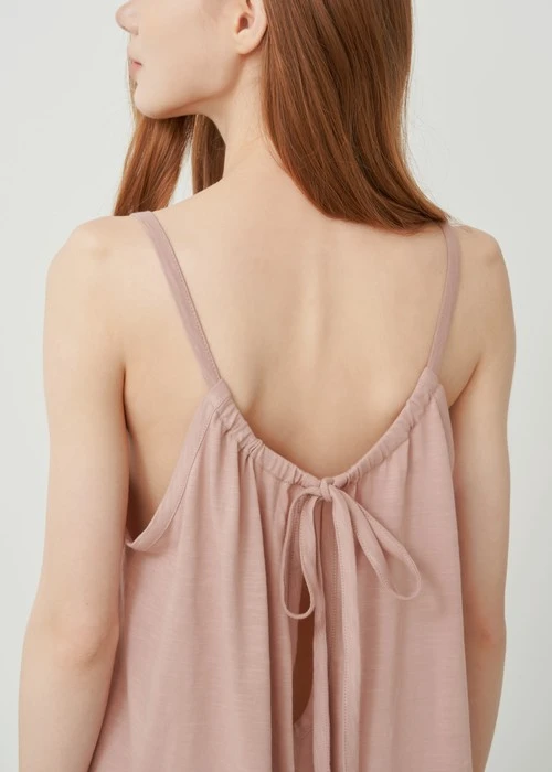 連身_Soft Clouds．純棉後綁帶寬鬆肩帶連身褲（粉裸棕）