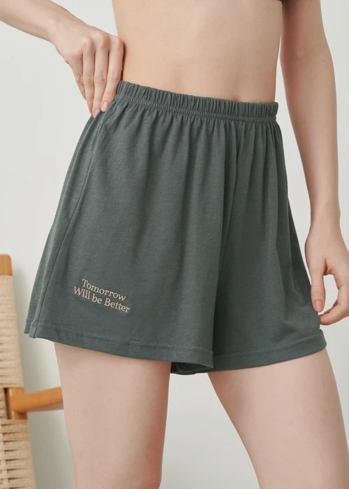 下身_Soft Clouds．吸濕排汗緊帶居家短褲(風暴灰-刺繡明天更好)