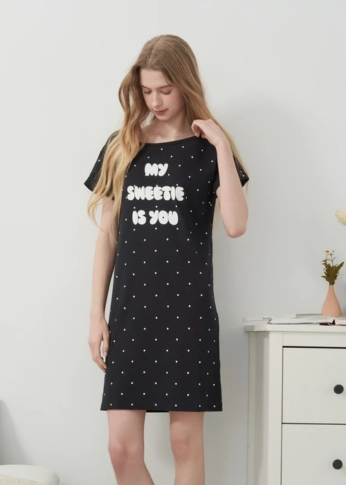 連身_Lazy Day．莫代爾棉微平口肩居家反摺短袖睡衣(暮雲藍-肚子餓)