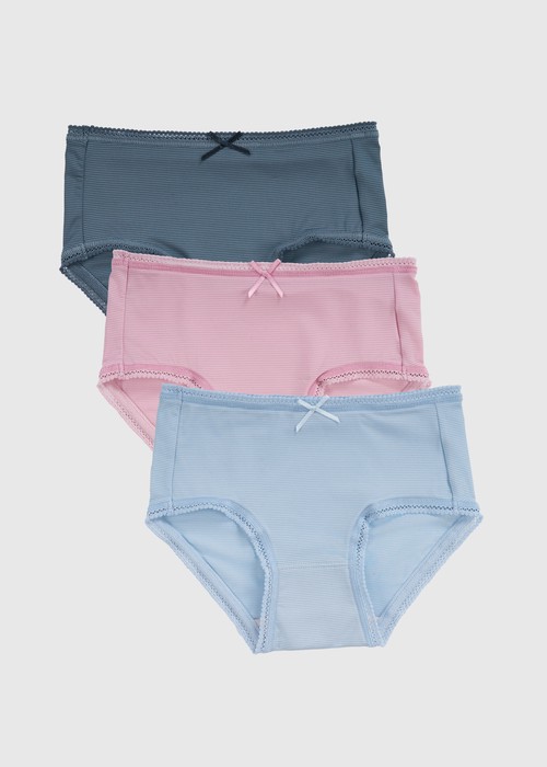 女童三入組_ 冰絲涼感抗菌．球球緊帶三角內褲(微風粉/天際藍/冰川藍)