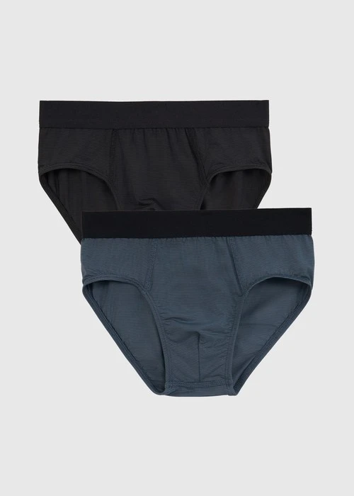 男童二入組_冰絲涼感機能系列．腰帶三角內褲（黑/冰川藍-黑緊帶）