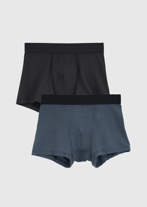 男童二入組_冰絲涼感機能系列．腰帶平口內褲（黑/冰川藍-黑緊帶）