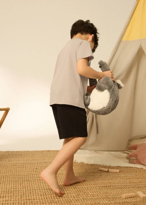 兒童成套_暖陽樂園．純棉拉格蘭短袖睡衣（卡其-豬狗貓）