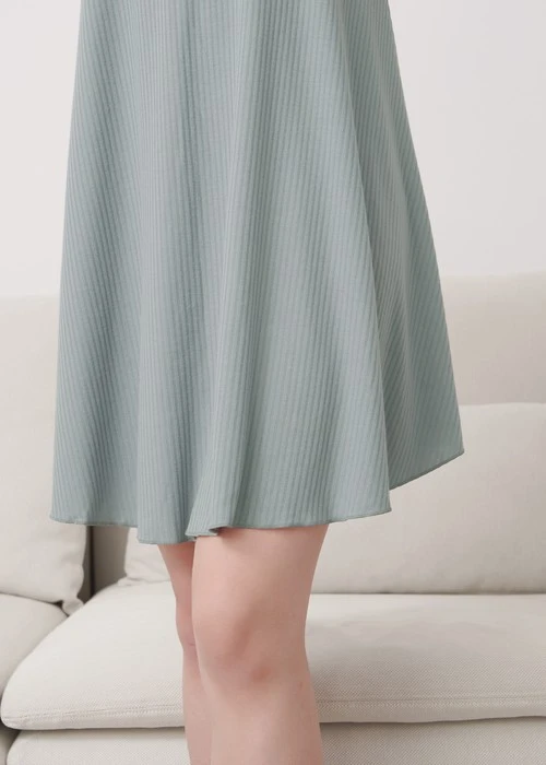 連身_Soft Clouds．雙肩帶傘狀睡衣(鐵灰綠-刺繡幸福)