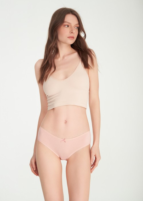 夏日呢喃．花邊中腰三角內褲(泡泡粉-笑臉)