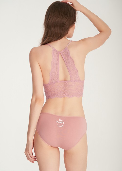 夏日呢喃．花邊中腰三角內褲(泡泡粉-笑臉)