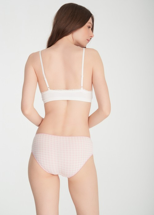 夏日時光．花邊中腰三角內褲(淺粉野餐格)