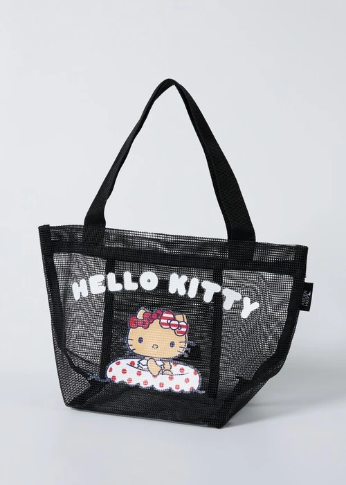 Hello Kitty系列．網紗手提袋(黑-曬黑 Kitty)