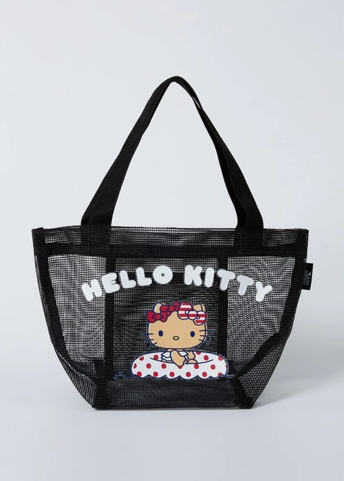 Hello Kitty系列．網紗手提袋(黑-曬黑 Kitty)