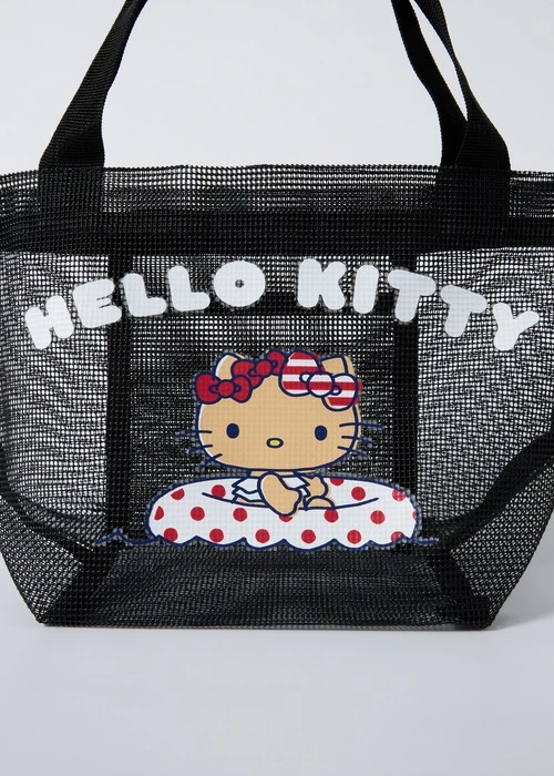 Hello Kitty系列．網紗手提袋(黑-曬黑 Kitty)