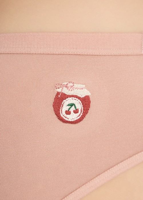 抗菌系列．緊帶中腰三角內褲（日落粉-刺繡櫻桃果醬）