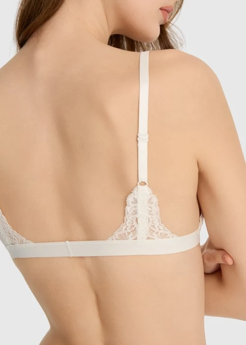 Wish you roses．三角杯蕾絲交叉 V 領短版 Bra Top（米白）