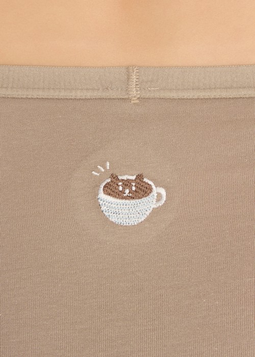 Sunday．高腰三角內褲(復古卡其-刺繡咖啡)