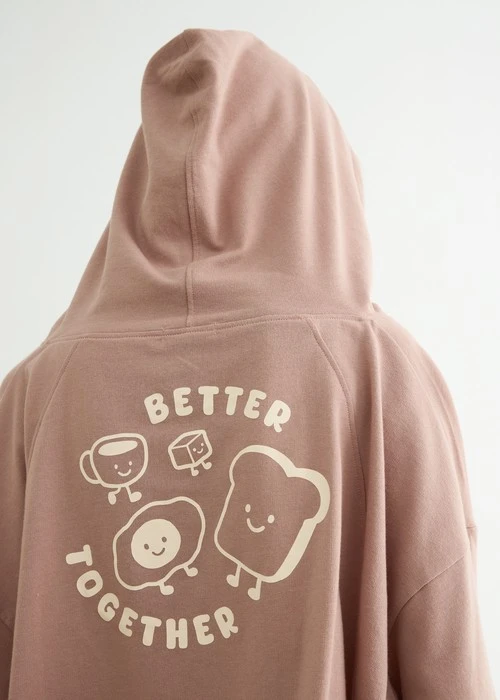 上衣_早晨時光．穿繩連帽長袖睡衣(灰麻藍-刺繡 Breakfast Club)