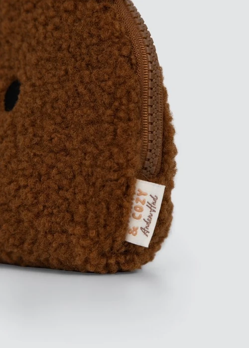 Fluffy Bear・熊熊刺繡拉鍊小包(淺棕)
