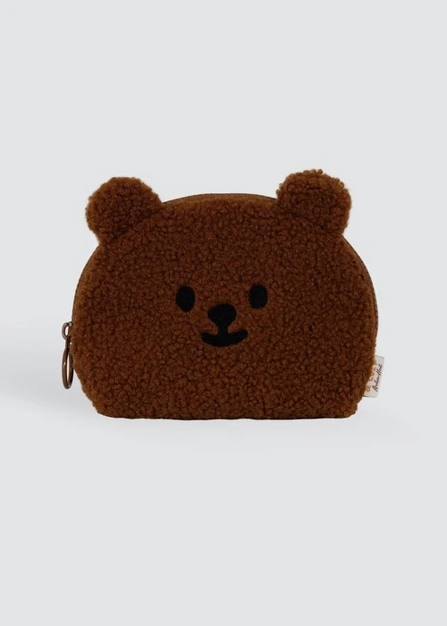 Fluffy Bear・熊熊刺繡拉鍊小包（深棕）