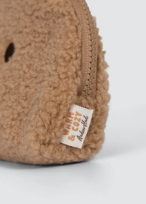 Fluffy Bear・熊熊刺繡拉鍊小包（淺棕）
