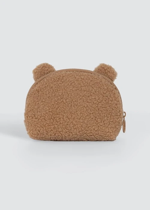 Fluffy Bear・熊熊刺繡拉鍊小包(淺棕)