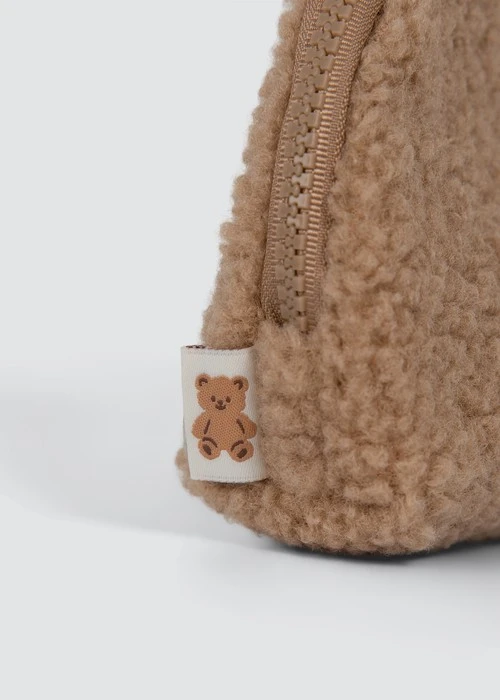Fluffy Bear・熊熊刺繡拉鍊小包(淺棕)