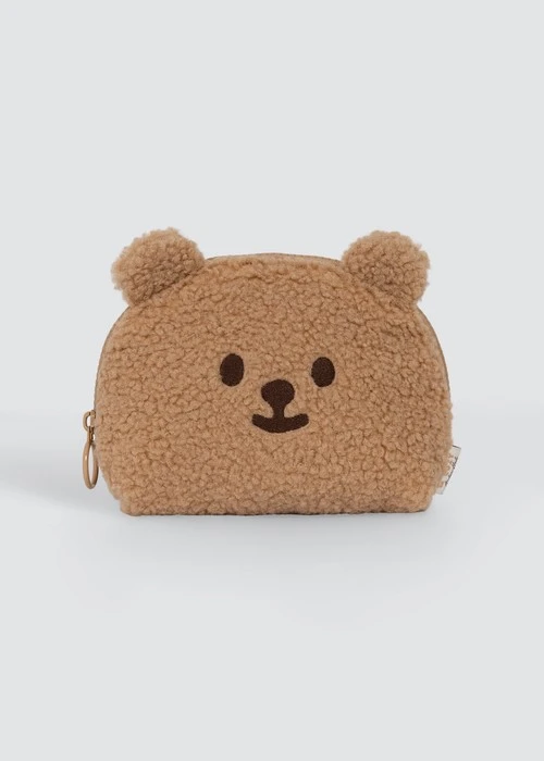 Fluffy Bear・熊熊刺繡拉鍊小包（淺棕）