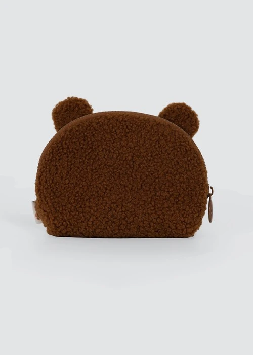 Fluffy Bear・熊熊刺繡拉鍊小包(淺棕)