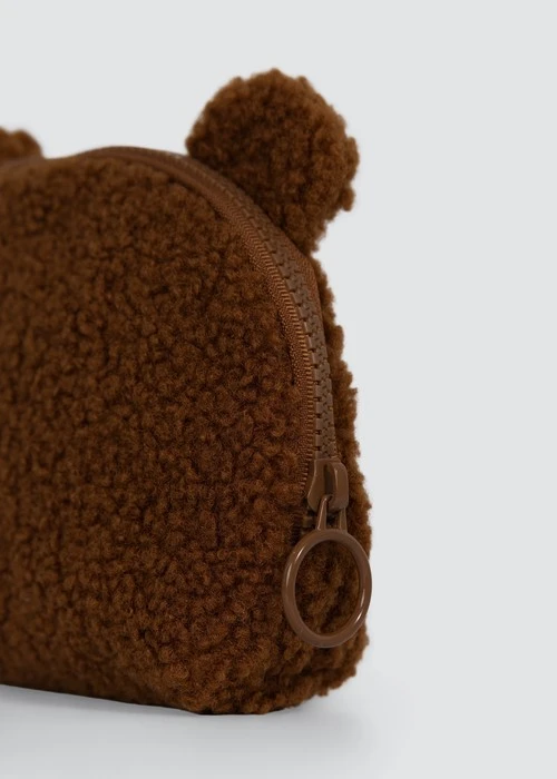 Fluffy Bear・熊熊刺繡拉鍊小包(淺棕)