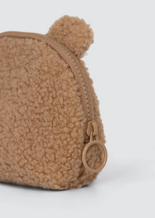 Fluffy Bear・熊熊刺繡拉鍊小包(淺棕)