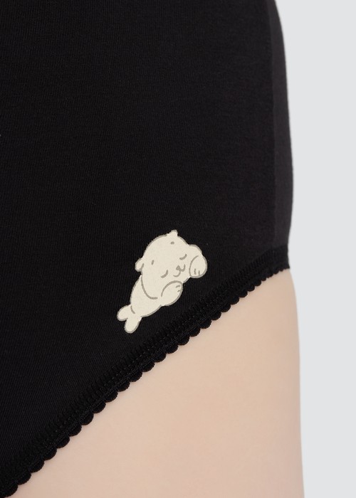 Anniversary．High Rise Cotton Picot Elastic Brief Panty（Black）