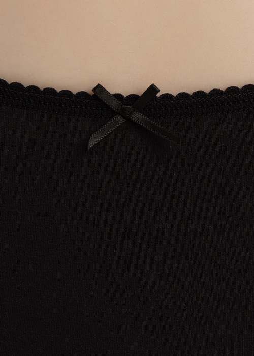 XXL Anniversary．High Rise Cotton Picot Elastic Brief Panty(Black)