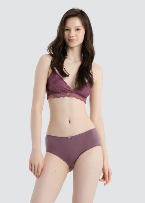 Classic．High Rise Cotton Picot Elastic Brief Panty（Grape Shake）