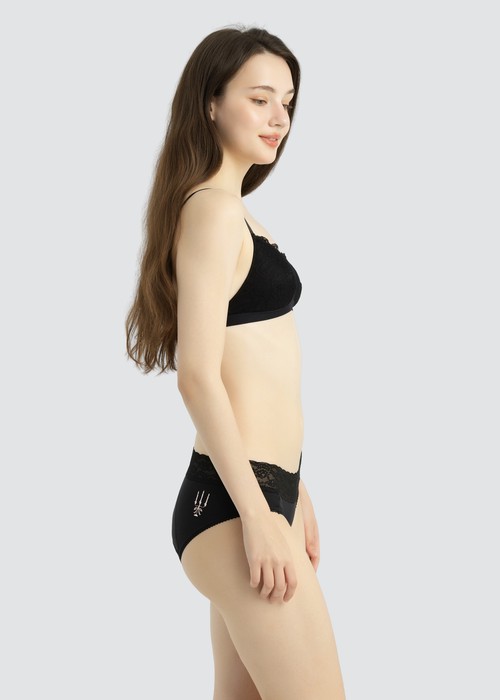Special Day．Mid Rise Cotton Lace Waist Period Brief Panty（Black）