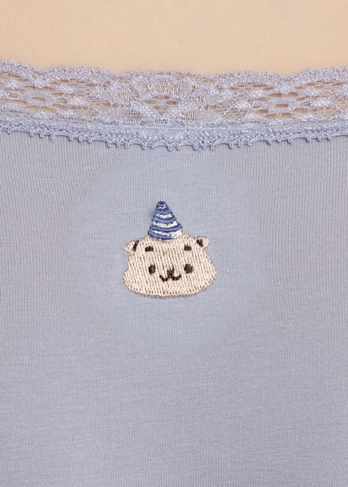 Anniversary．織帶2/3包臀中腰三角內褲（月霧藍-刺繡生日海狗）