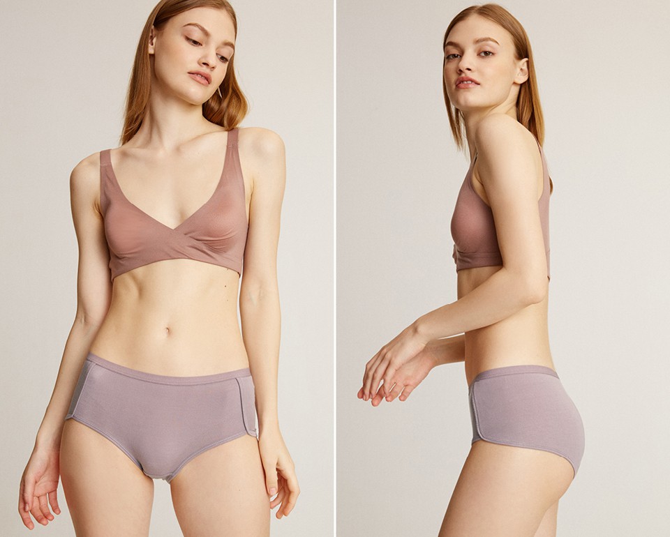 LUXE Series．Mid Rise Modal Shortie Panty(Plum Caspia)