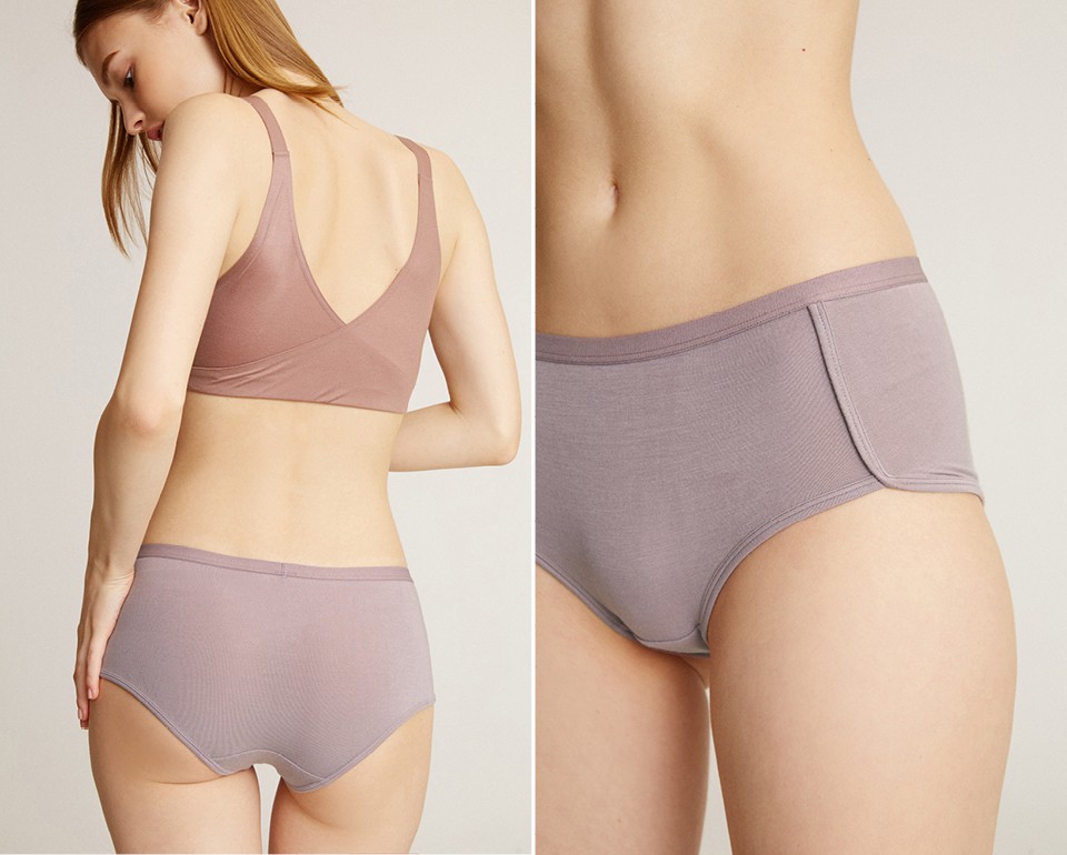 LUXE Series．Mid Rise Modal Shortie Panty(Plum Caspia)
