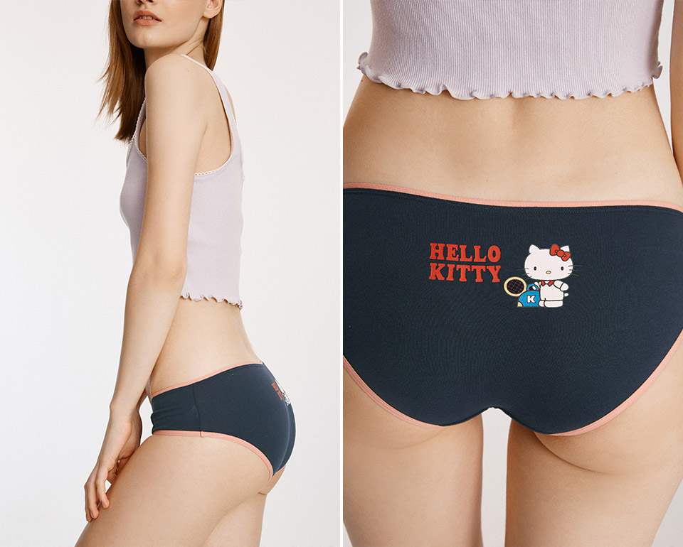 Hello Kitty經典系列．內襯緊帶中腰三角內褲(梅紅-羽球)