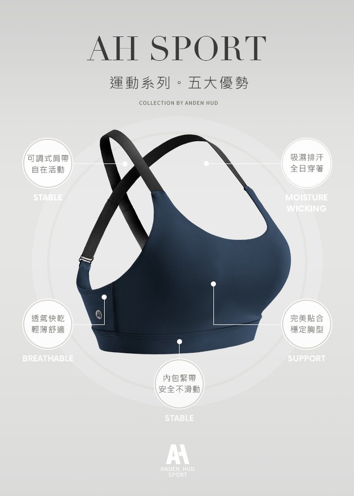 Back to Basics.可調式肩帶交叉中度支撐運動內衣 Back to Basics.可調式肩帶交叉中度支撐運動內衣(黑-AH低調壓光)